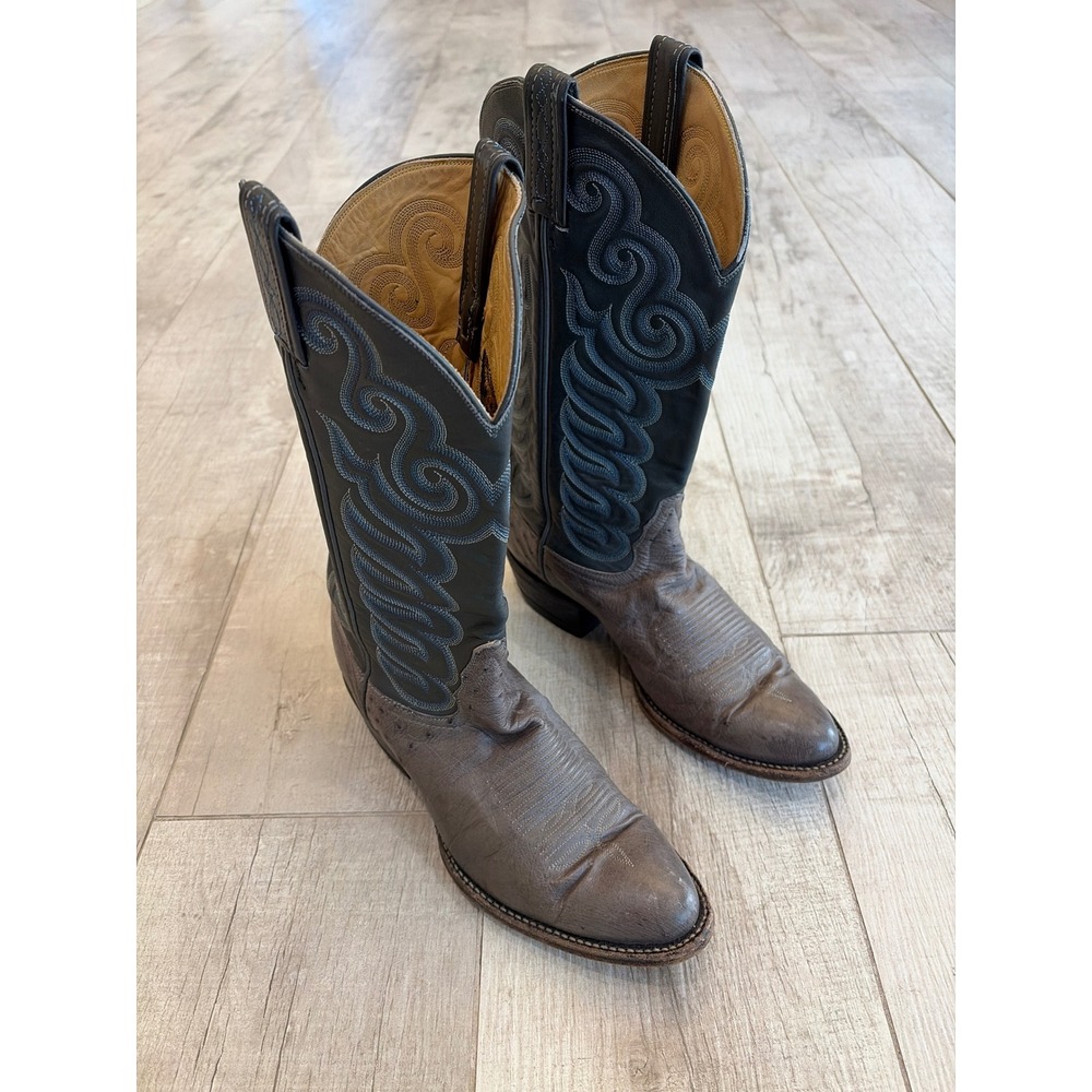 Tony Lama 8576 Mens Grey Smooth Ostrich Leather Western Cowboy Boots 8.5 D